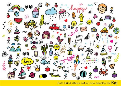 Vector Illustration Of Doodle Cute For Kid Hand Drawn Set Of Cute