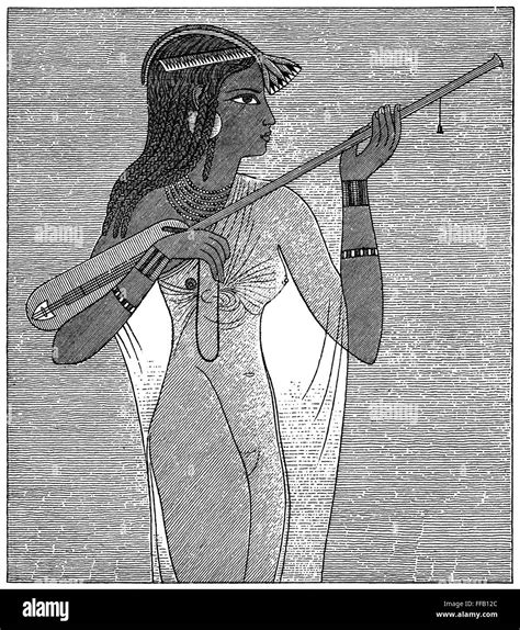 el antiguo egipto la música ngirl tocando el laúd grabado de línea del siglo xix después