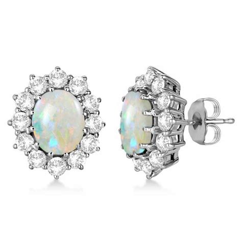 Oval Shape Opal And Diamond Accented Earrings 14k White Gold 710ct Ie650