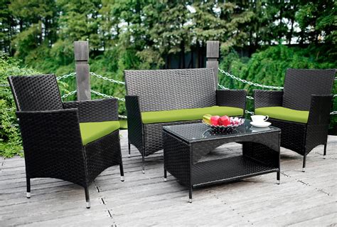 Wicker Patio Sets On Clearance 4 Piece Outdoor Conversation Set With Glass Dining Table