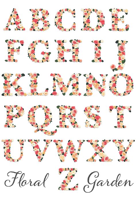 Floral Garden Alphabet Letter Graphics Avalon Rose Design