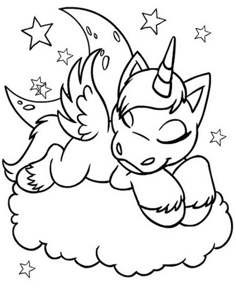 Unicorn Sleeping In The Cloud Coloring Page - Free Printable Coloring