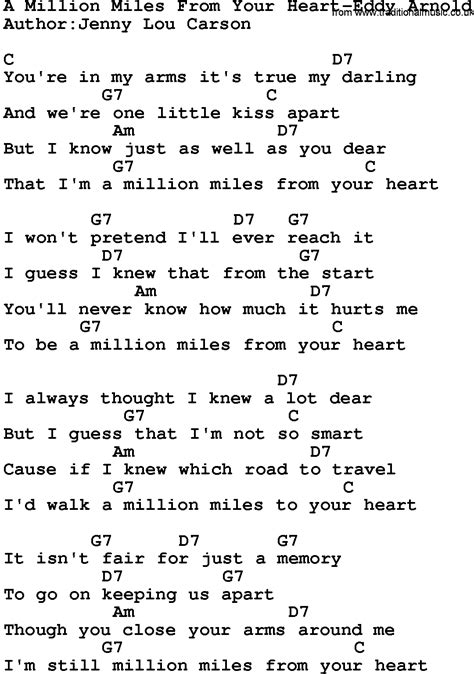 Country Musica Million Miles From Your Heart Eddy Arnold Lyrics And Chords