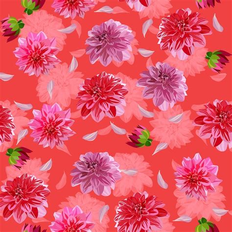 Premium Vector A Seamless Pattern Of Dahlia Flowers Vector Illustration