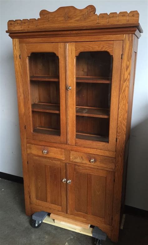Antique tiger oak file cabinet possible free delivery stackable six drawer. Antique Kitchen Cabinet Cupboard Pie Safe Rear Vented Oak Wavy Glass 14d38w70h | Antique kitchen ...