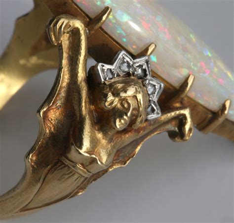 Charles Boutet De Monvel Art Nouveau Opal Diamond Gold Bat Maiden Ring