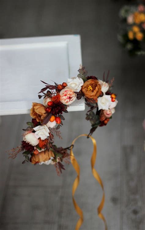Burgundy Rust Ivory Floral Crown Flower Wreath Wedding Etsy Fall