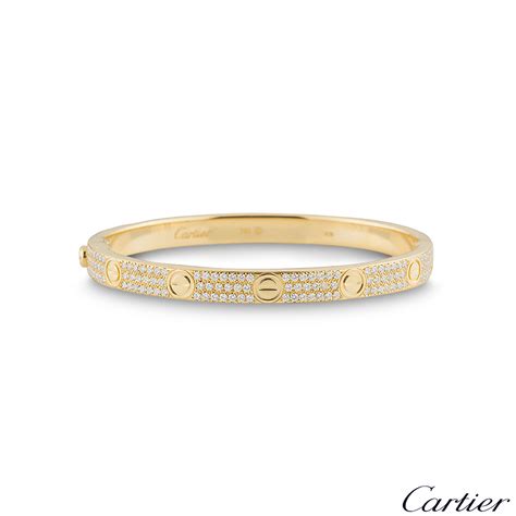 Cartier Yellow Gold Pave Diamond Love Bracelet Size 17 N6035017 Rich