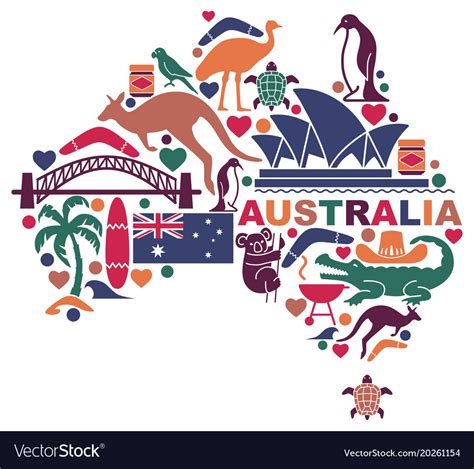 Australian Icons In The Form Of A Map Royalty Free Vector