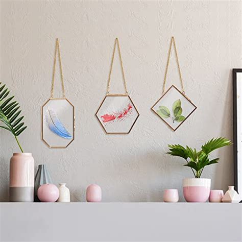 Apipi 3 Pcs Glass Frame For Pressed Flowers Golden Hanging Glass