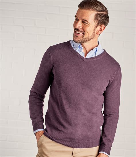 Purple Ash Mens Cashmere Merino V Neck Knitted Sweater WoolOvers UK