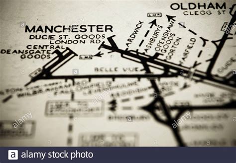 Vintage Rail Network Map Covering Railway Lines In The Manchester Area