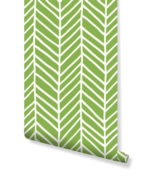 Greenery Removable Wallpaper Chevron Self Adhesive Wall Mural Etsy