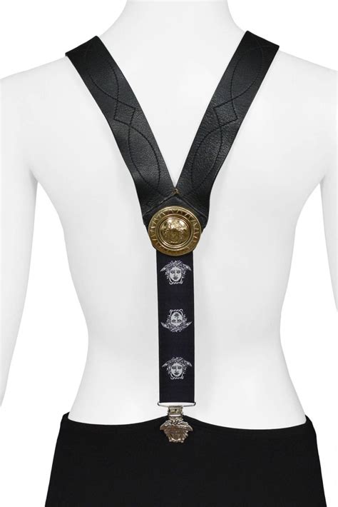 Rare Versace Leather Studded Suspender W Medusa Hardware And Elastic