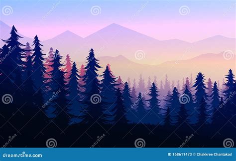 Natural Pine Forest Mountains Horizon Landscape Wallpaper Silhouette