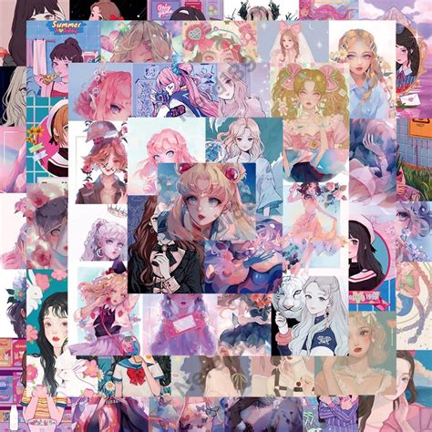 Pcs Aesthetic Anime Girl Sticker Pack Cute Kawaii Etsy