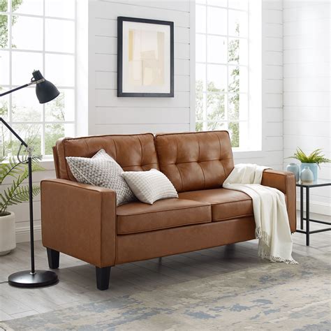 Mainstays Faux Leather Apartment Sofa Brown