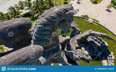 Aerial View On 30 Meters Statue Of A Pegasus And Dragon At Gulfstream