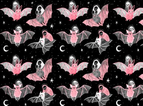Death Likes Riding Bats Pattern Gothic Wallpaper Halloween