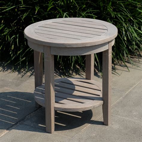 Willem Solid Teak Wood Patio Round Side Table Weathered Gray Walmart