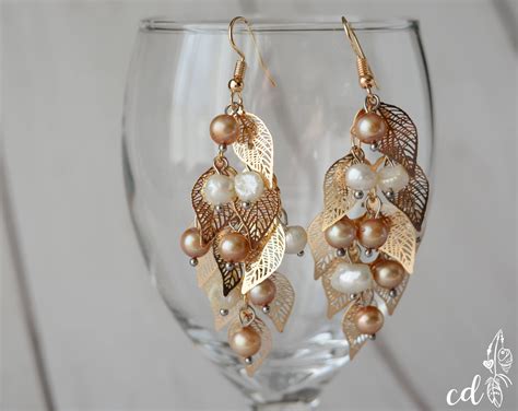 Pearl Chandelier Earrings Gold And White Earrings With Your Etsy