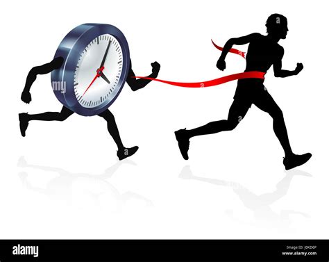 A Man Running Racing Against A Clock Character Beating It To The Finish