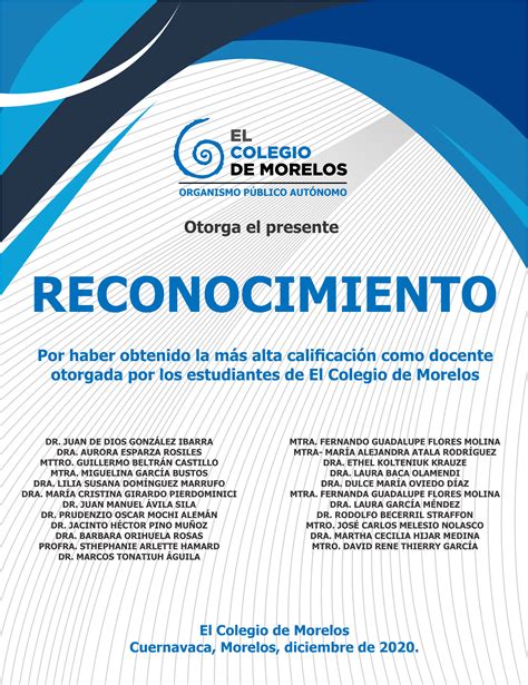 Reconocimientos A Docentes El Colegio De Morelos