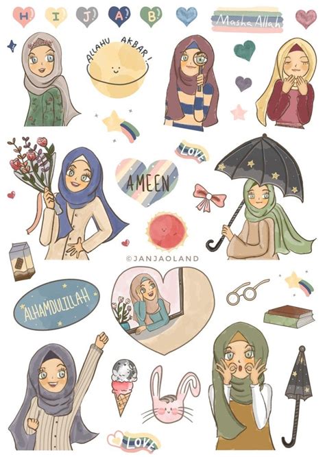 Watercolor Hijab Girl Stickers Cute Hijab Stickers Set Hand Draw Sticker Waterproof In 2021