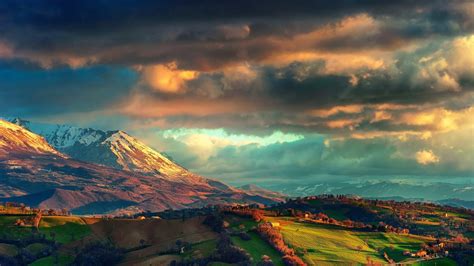 Sunset Alps Clouds Fall Nature Trees Mountains Italy Field