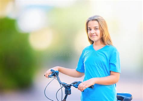 Portrait Of Teenage Girl With Bike Stock Photo Image Of Outdoor