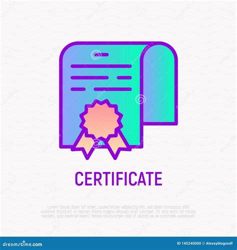 Certificate With Seal Thin Line Icon Stock Vector Illustration Of