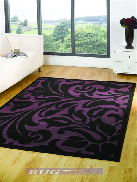 Bring sophistication to a room with a silk purple rug, or go for total opulence with a persian rug with purple as its base colour. Large Modern Warwick Black Purple Woven Rug 120x160cm ...