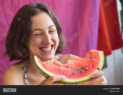 Woman Eats Watermelon Image Photo Free Trial Bigstock