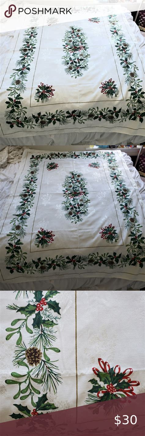 Lenox® holiday noveau table linens. Lenox Christmas Pine Cone Holly Holiday Tablecloth ...