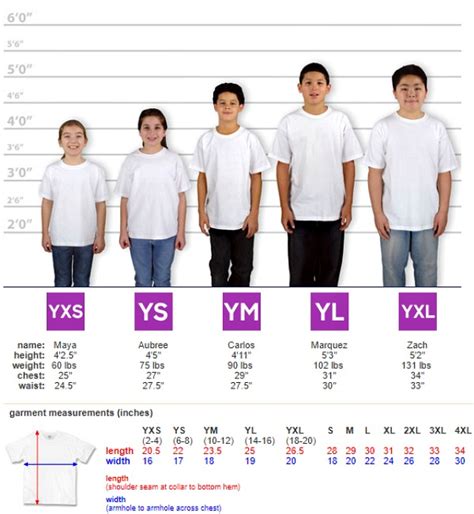 Youth Xlarge Size Chart