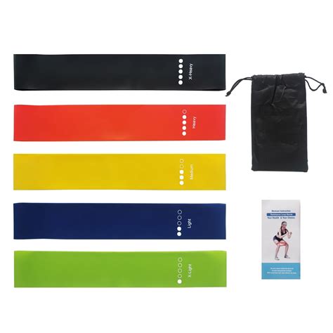 Resistance Loop Exercise Bands With Instruction Guide And Carry Bag Set Of 5