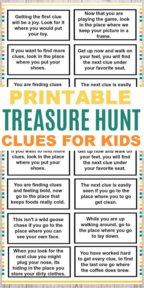 Printable Treasure Hunt Clues For Kids To Use In The Classroom Or On