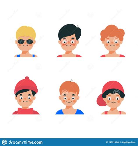 Set Of Young Man Faces Vector Illustration Of Diverse Man Avatars In