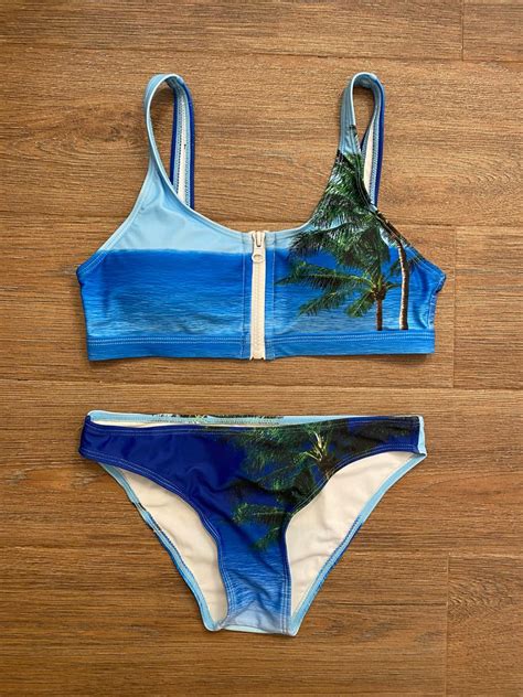 coco cabana blue tropical two piece bikini swimsuit women s fashion swimwear bikinis