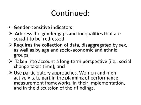 Gender Indicators And Sex Disaggregated Data