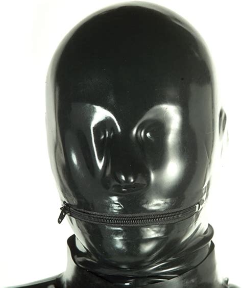 Latex Anatomical Hood Mask For Men With Mouth Zipper 06mm Latex Mask