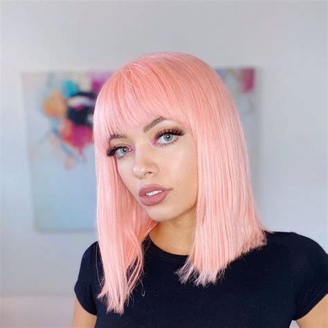 Peruvian Hair Pink Color Straight Lace Front Bob Wig With Bangs Lux