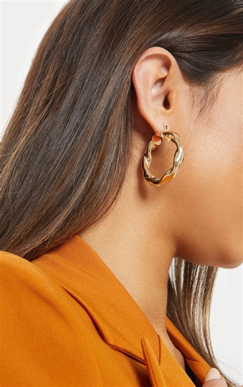 gold chunky twist hoops accessories prettylittlething