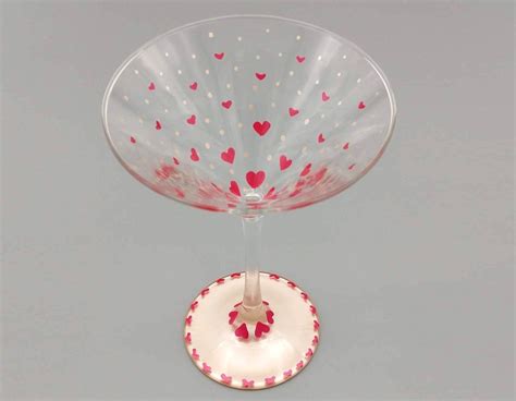 Heart Themed Martini Glass Hand Painted Valentines Etsy