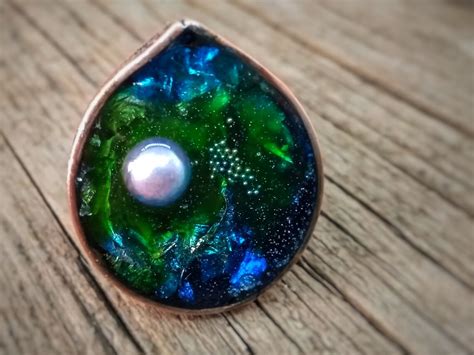 Blue Green Aurora Borealis Resin Ring Statement Resin Ring Etsy