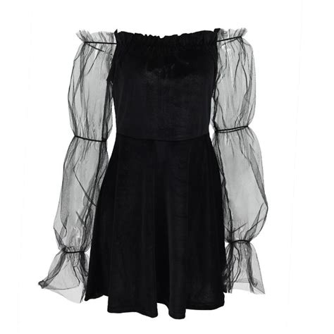 2021 Gothic Sexy Dress Vintage Off Shoulder Lantern Sleeve Mesh Patchwork Velvet Mini Dress Dark