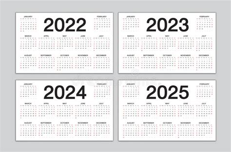 Calendar 2022 2023 2024 2025 Year Template Simple Desk Calendar