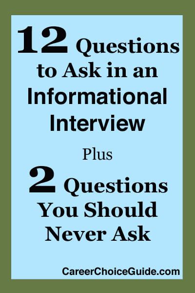 Read our list of the best questions to ask during an interview. 12 Informational Interview Questions to Ask & 2 Things to ...