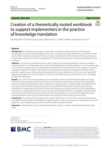 Pdf Creation Of A Theoretically Rooted Workbook To Support Implementers In The Practice Of