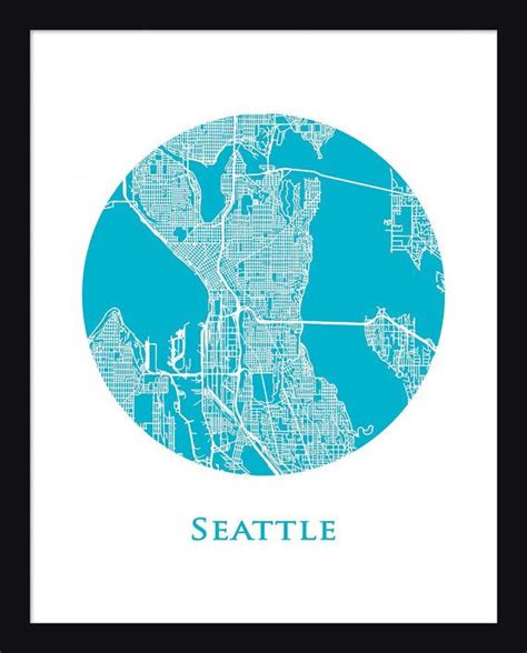 Seattle City Map Art Print Seattle Wall Art Poster Circle Map Map